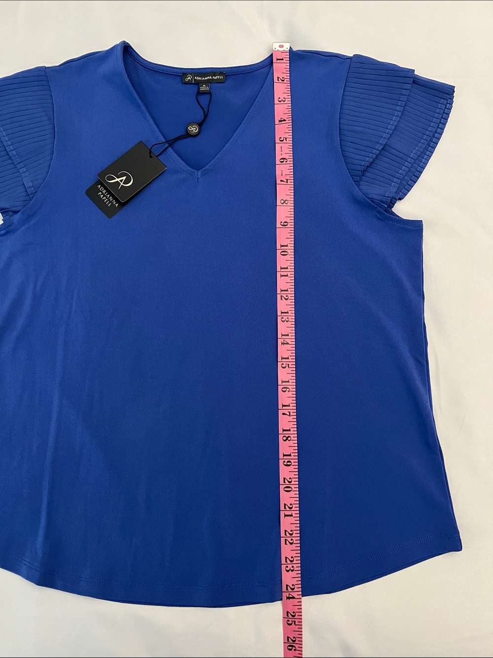 Adrianna Papell Amparo Blue V-Neck Pleated Flutter Sleeve Top Size M NWT - Picture 8 of 10